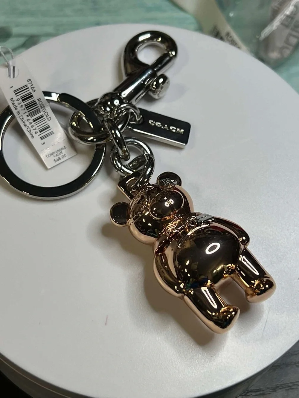 Authentic 3d Coach Rose Gold Bear Keychain Charm
